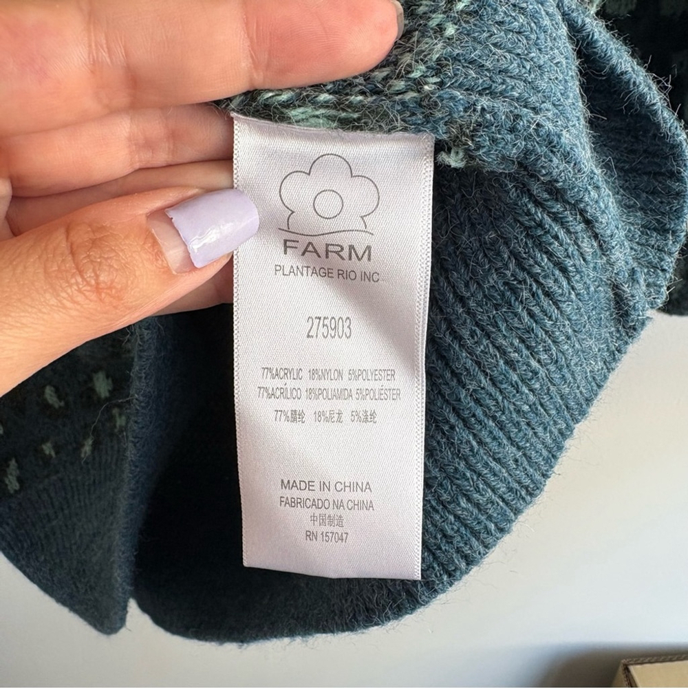 Farm Rio Green Leopard Knit Sweater Teal Blue Sz Small - Picture 7 of 11